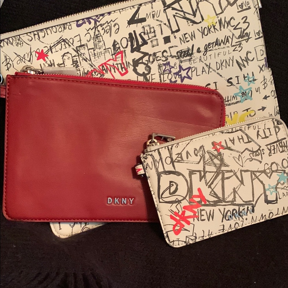 DKNY Red and White Pouch Set